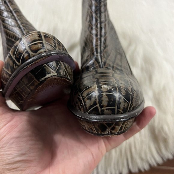 Herve Leger‎ Size 38.5 Crocodile Embossed Print Leather Booties Boots - Picture 8 of 12